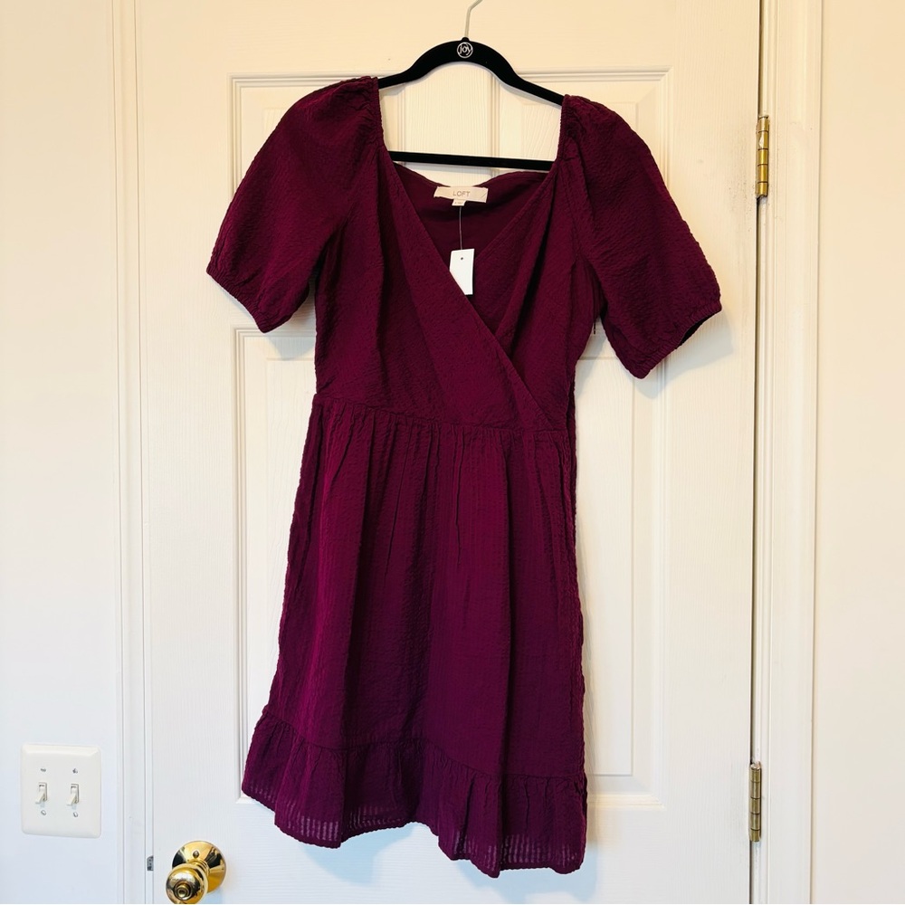 LOFT Crinkle Flounce Puff Sleeve Dress